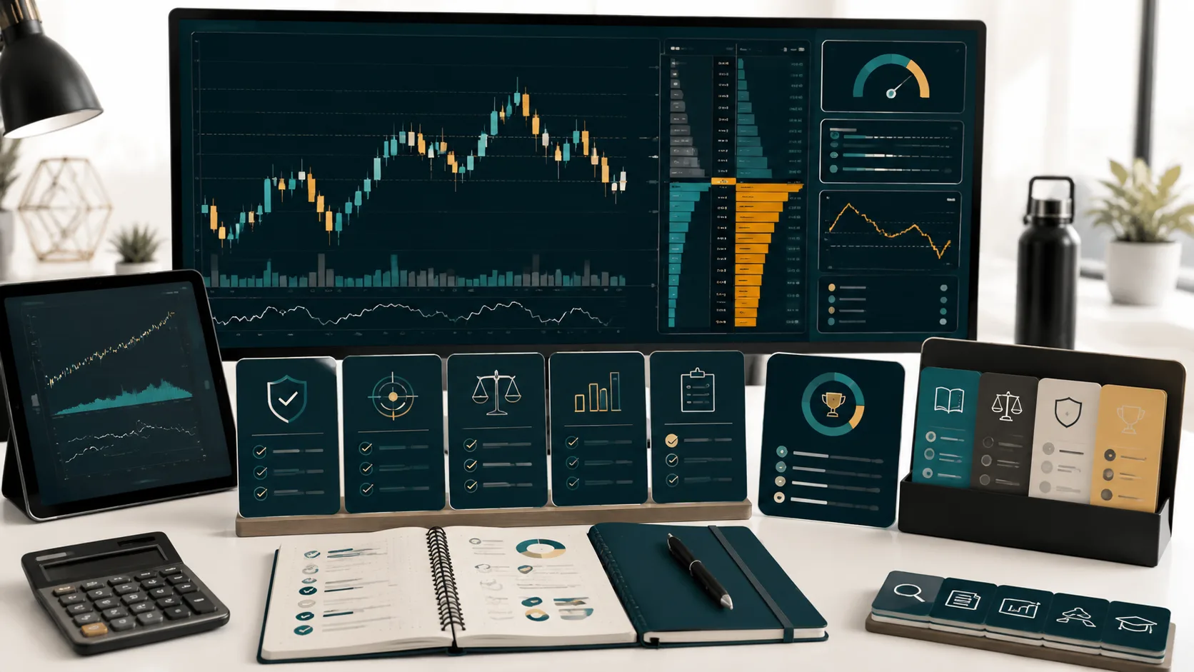 A field notes desk with rule documents and marked source pages.